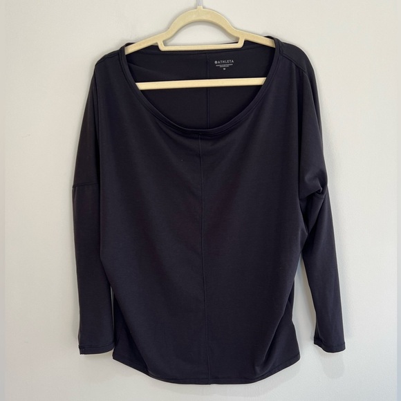 Athleta Essence Flow Top in Black, Boat Neck Long Sleeve Lightweight, M - Picture 3 of 8